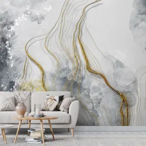 3D Look Grey & Gold Marble Customised Wallpaper