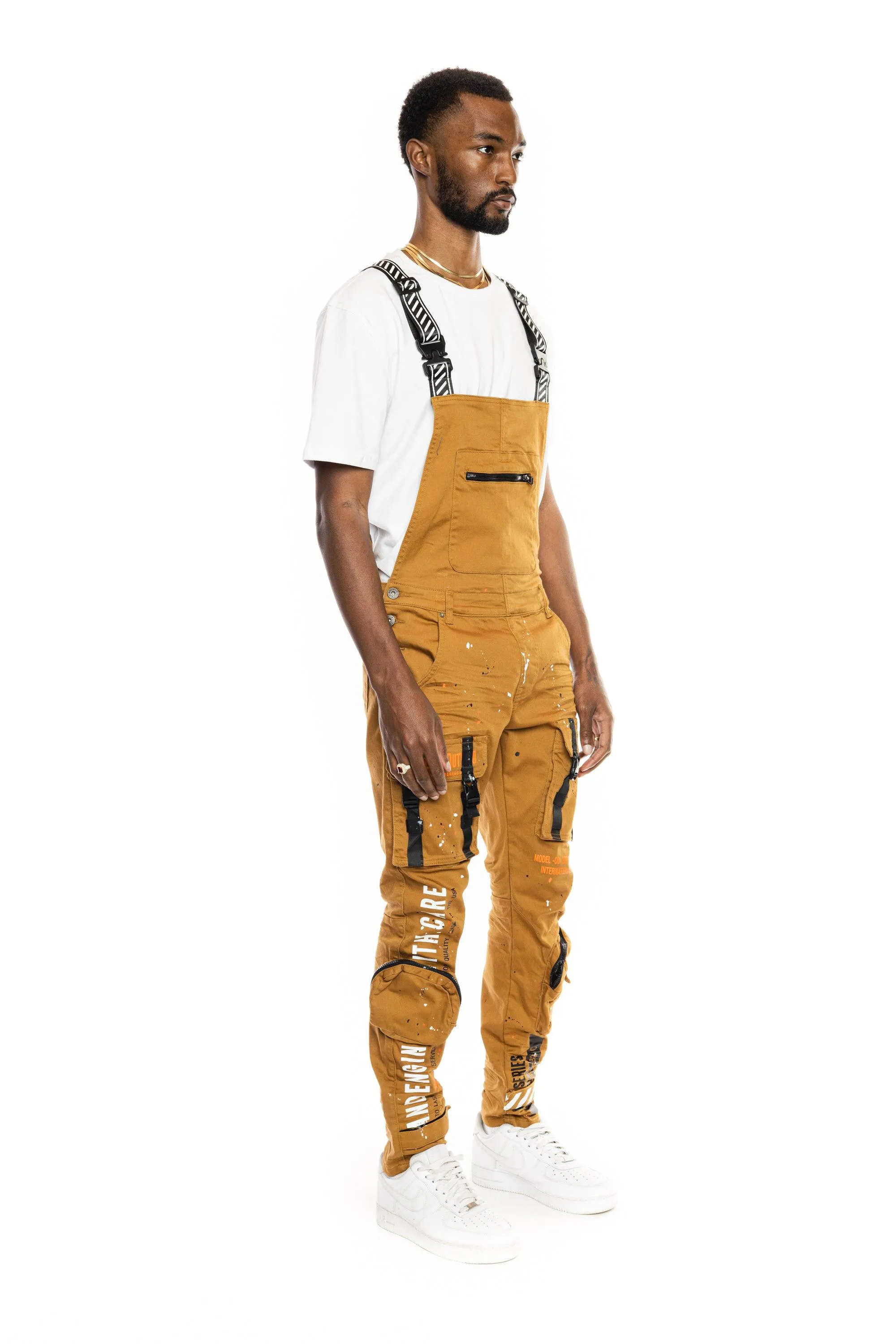 3D Pocket Utility Fashion Overalls - Wheat