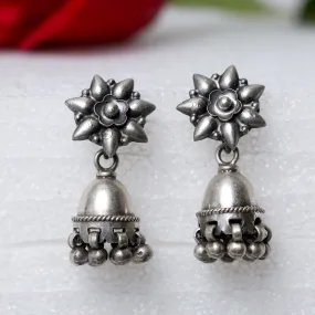 925 Silver Antique Look Flower Earrings With Jhumki