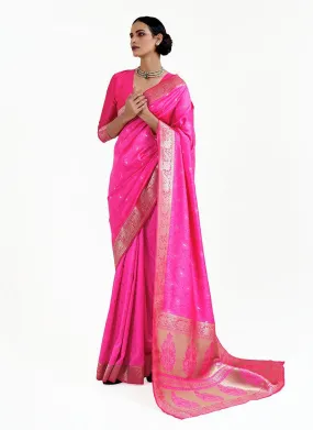 Alluring Look Pink Color Silk Material Silk Weave Embroidered Saree