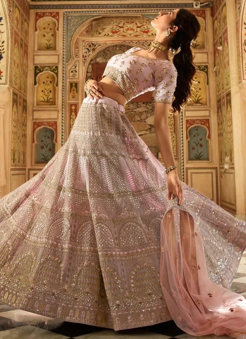 Appealing Look Pink Color Stone And Zari Work Organza Base Lehenga