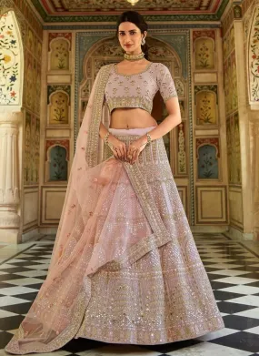 Appealing Look Pink Color Stone And Zari Work Organza Base Lehenga