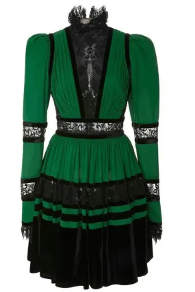 Autumn Fashion Green Stand Vintage Dress 1