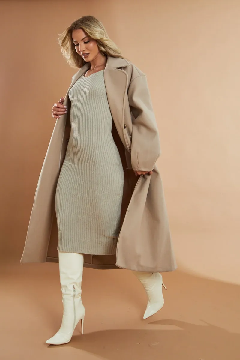 Beige Oversized Wool Look Double Breasted Coat - Aurora