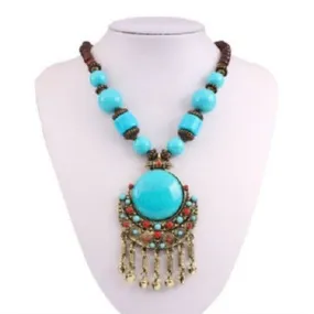 Blue Aqua Turquoise Fashion Beaded Tribal Necklace