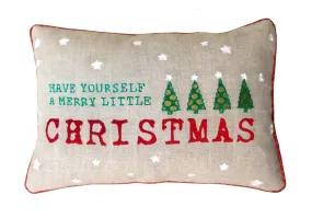 Christmas linen pillow cover, christmas trees, Indian brocade applique, embroidered pillow size 14"X 21"