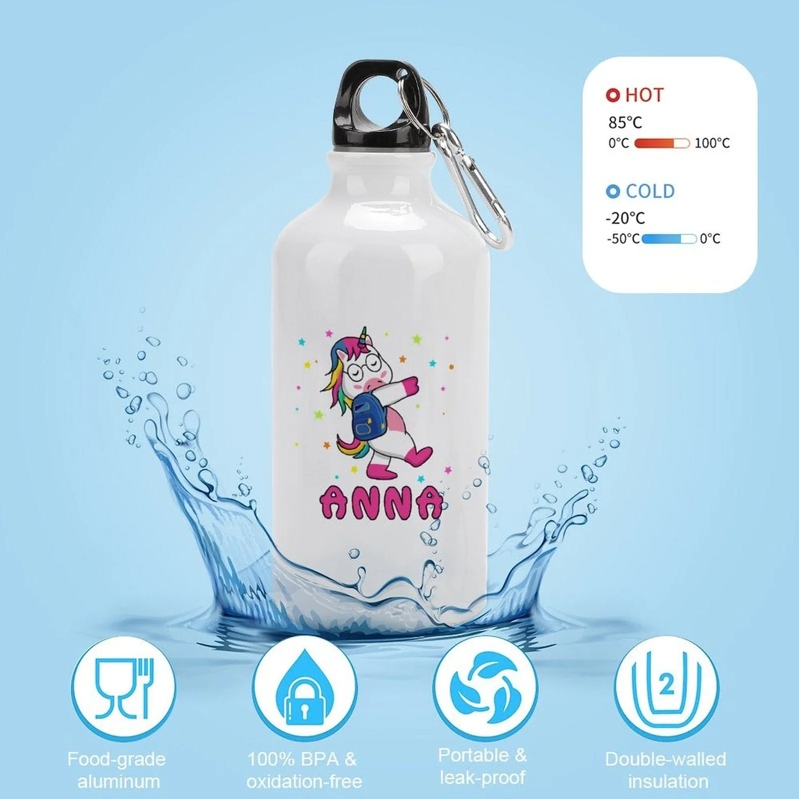 Custom Name Sport Bottle Kids Water Bottle 14/21 OZ Aluminum Personalized Travel Tumbler all