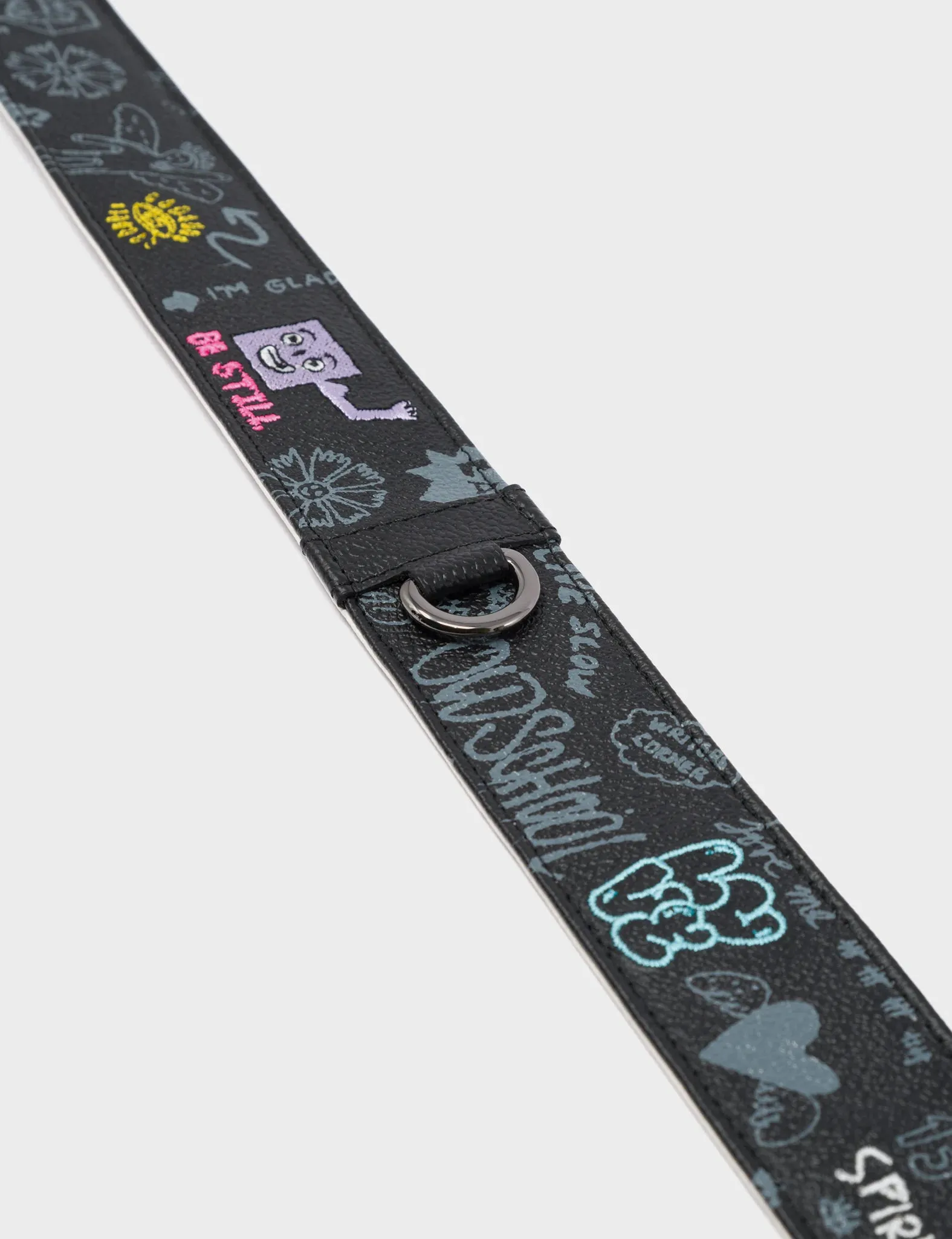 Detachable Black Leather Shoulder Strap - Urban Doodles Print