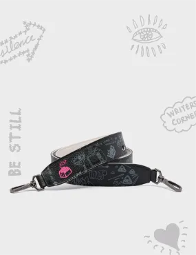 Detachable Black Leather Shoulder Strap - Urban Doodles Print