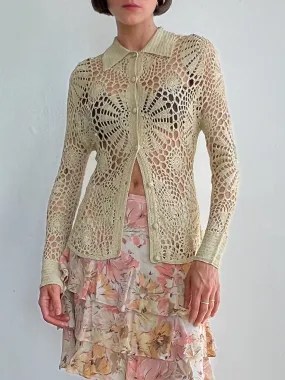 Ecru Crochet Collared Cardi (M)