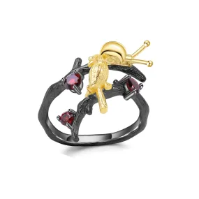 Garnet Snail and Bird Fashion Ring