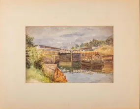 H.E. "Old Windsor Lock" Watercolor on Paper, 1870