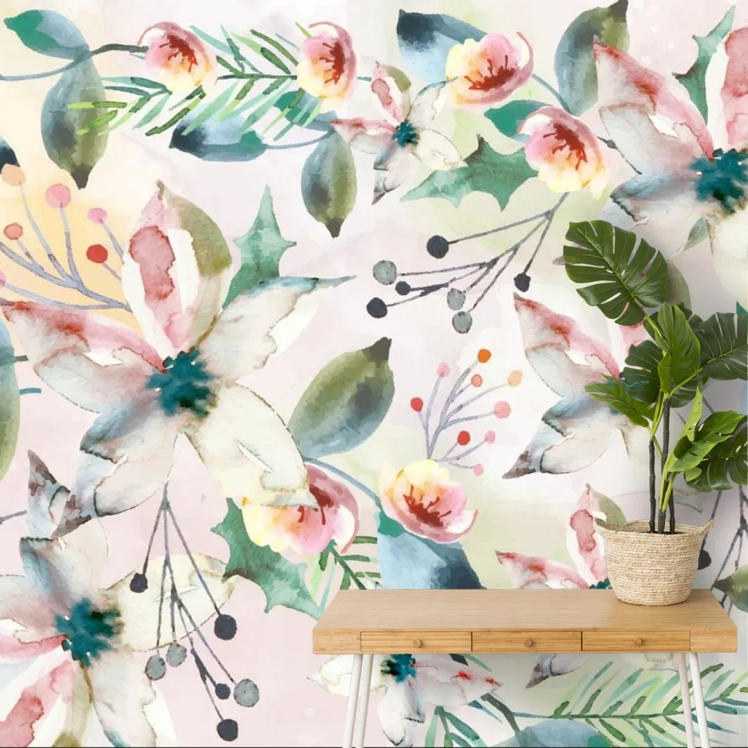 Large Hand-Painted Look Floral Bedroom Wallpaper