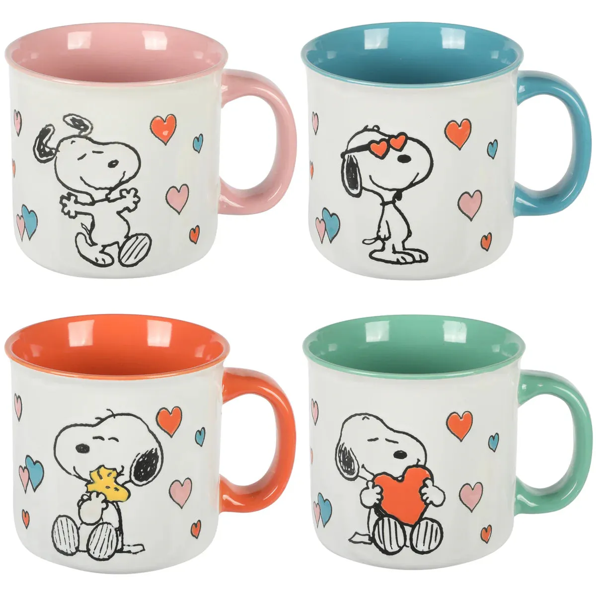 Peanuts Snoopy & Woodstock Hugging Love Hearts Ceramic Stoneware Mug 21 oz - Orange