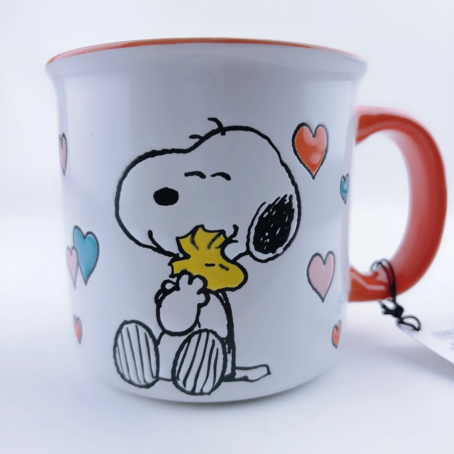 Peanuts Snoopy & Woodstock Hugging Love Hearts Ceramic Stoneware Mug 21 oz - Orange