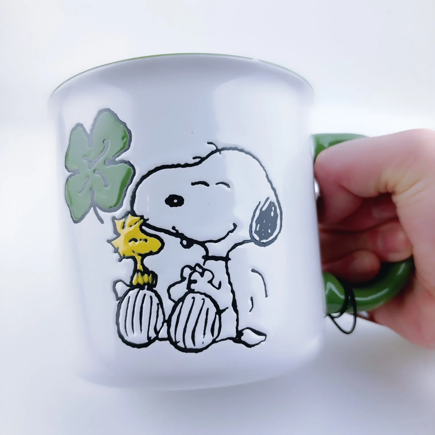 Peanuts Snoopy & Woodstock With Clover Ceramic Stoneware Mug 21 oz - Green