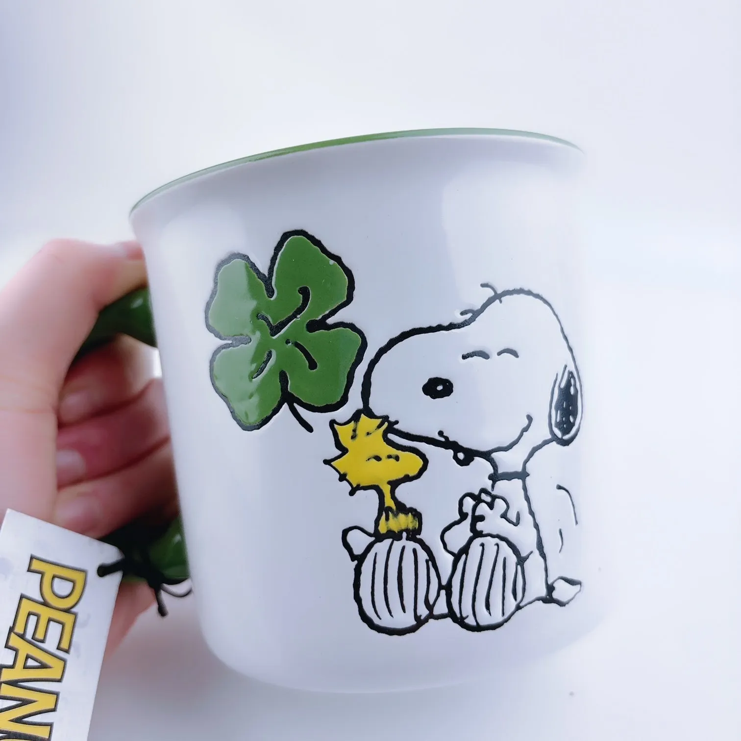 Peanuts Snoopy & Woodstock With Clover Ceramic Stoneware Mug 21 oz - Green