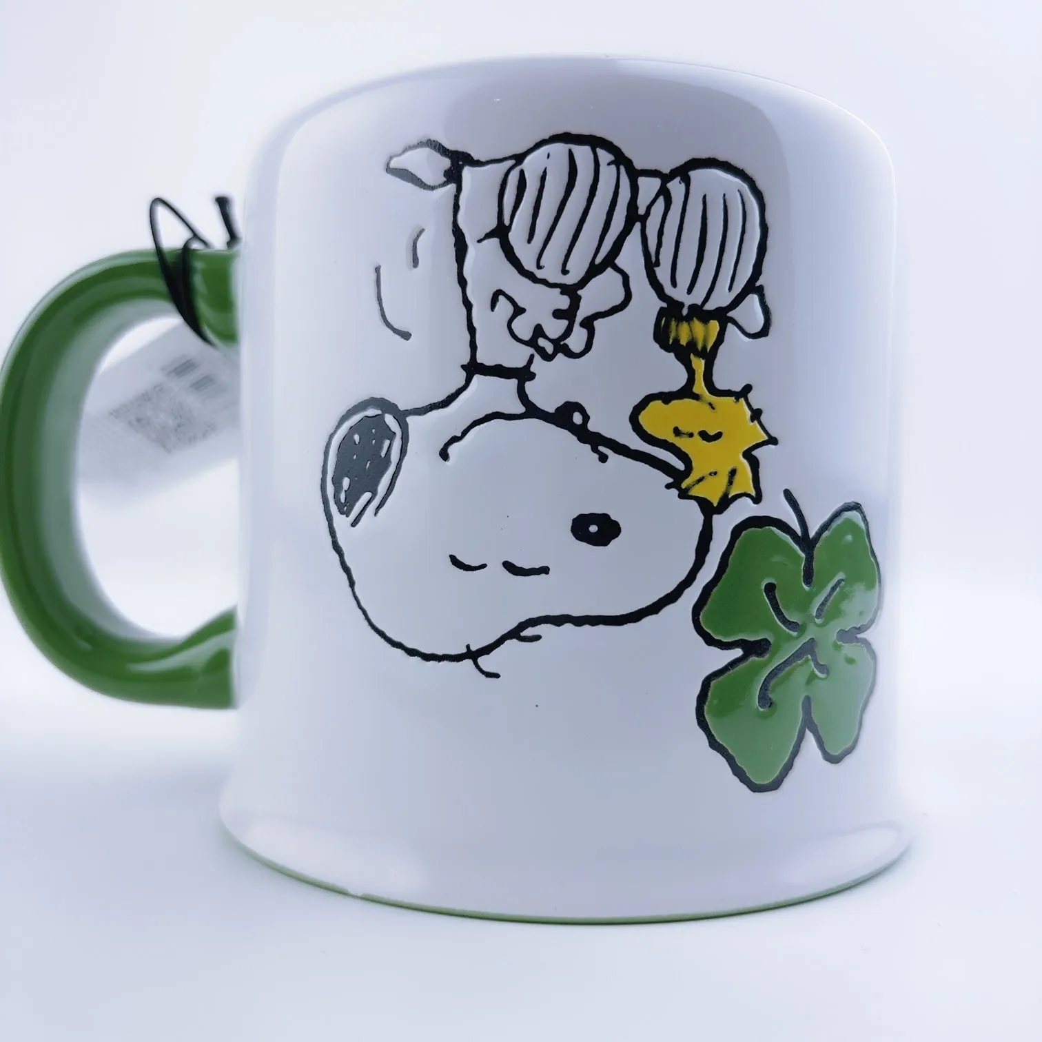 Peanuts Snoopy & Woodstock With Clover Ceramic Stoneware Mug 21 oz - Green