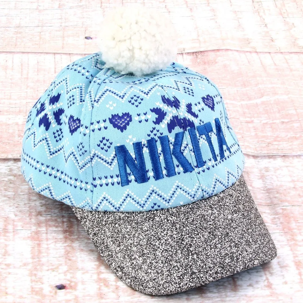 Personalized Girl's Fashion Baseball Cap - Holiday Shine