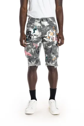 Printed Fashion Twill  Cargo Short - Steel Camo