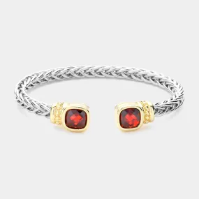 Red CZ Square Cable Cuff Bracelet-M H W ACCESSORIES