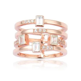 White Sapphire Four Band Fashion Ring