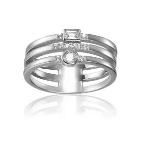 White Sapphire Three Band Fashion Ring