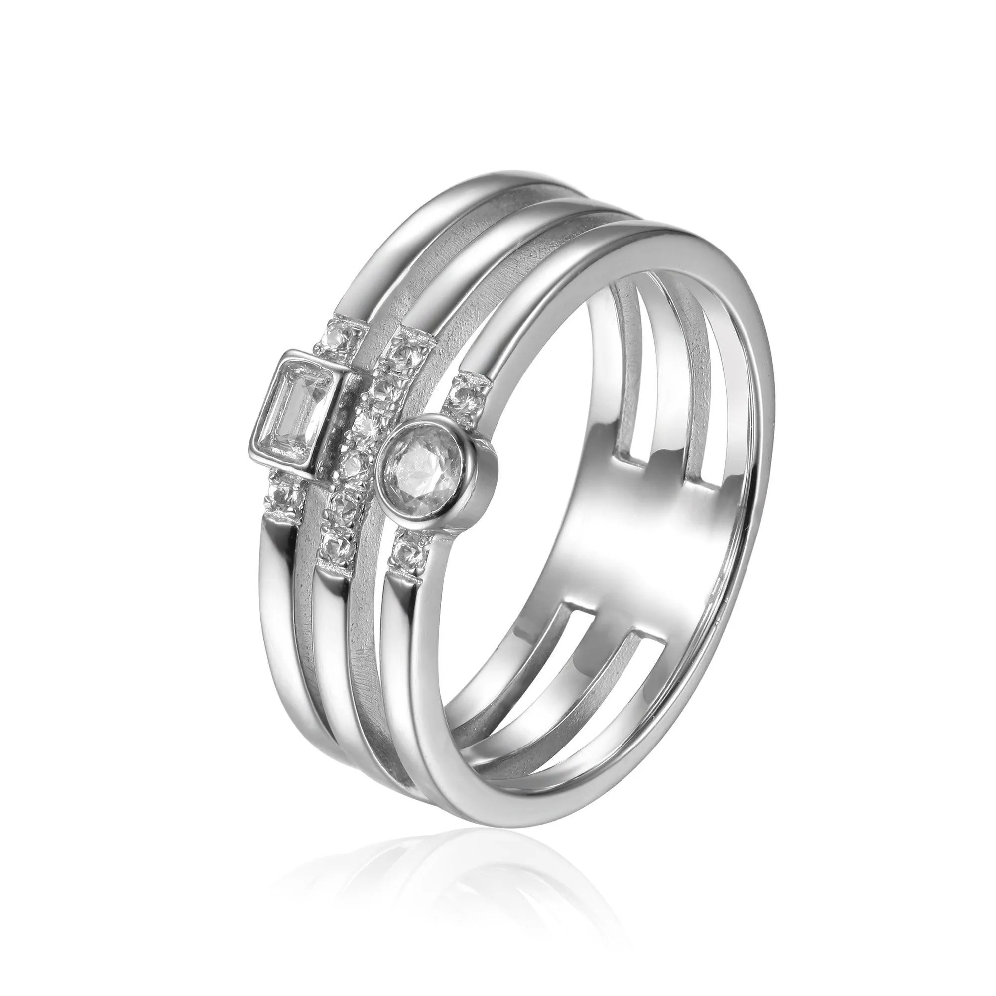 White Sapphire Three Band Fashion Ring