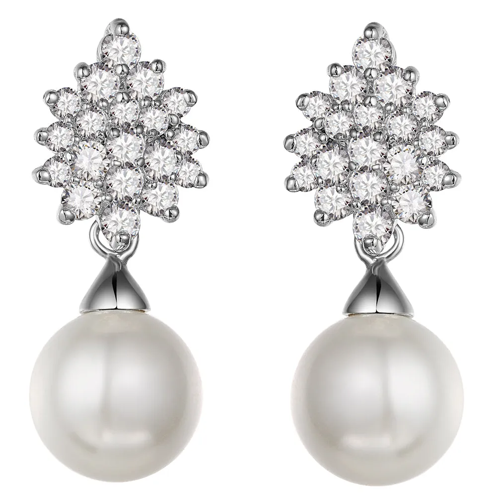 Women's Fashion CZ Bridal Wedding Pearl Earring