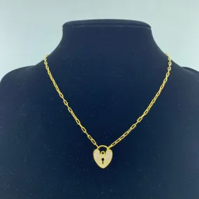 Women's Fashion CZ Lock Pendant Necklace